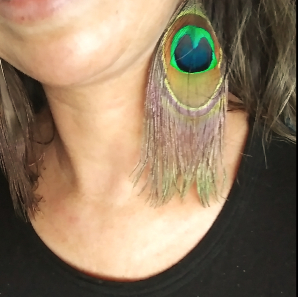Peacock feather earrings